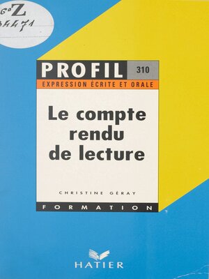 cover image of Le compte rendu de lecture